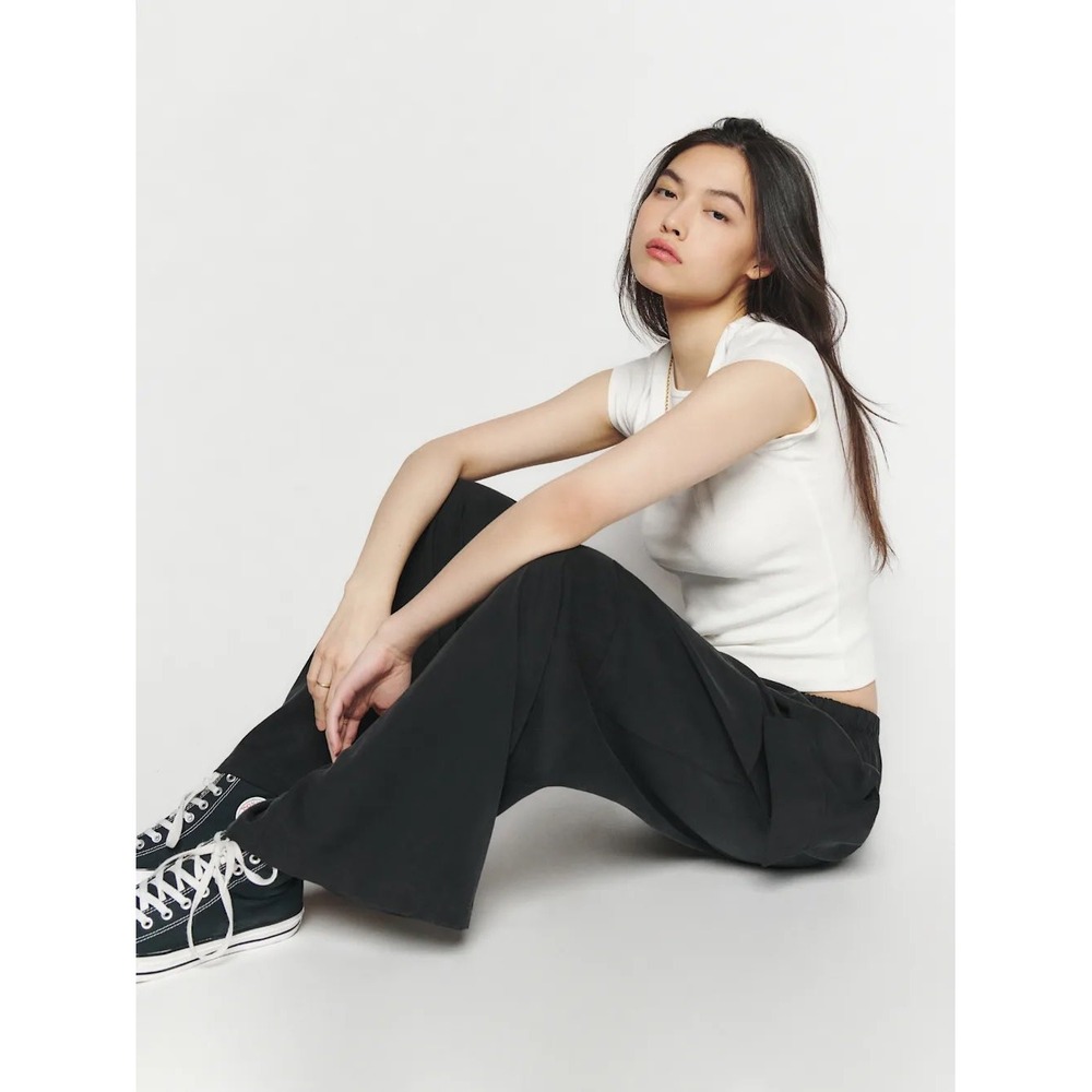 Reformation Ethan Twill Pants Black Wide Leg Cargo Drawstring Tencel Small - Picture 2 of 8